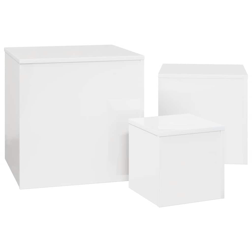 Side Tables 3 pcs High Gloss White Engineered Wood
