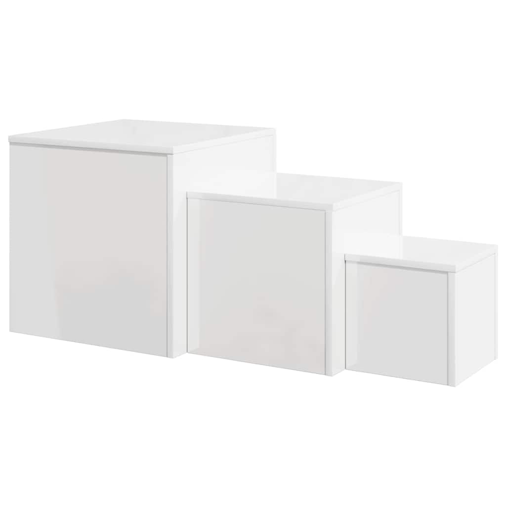 Side Tables 3 pcs High Gloss White Engineered Wood