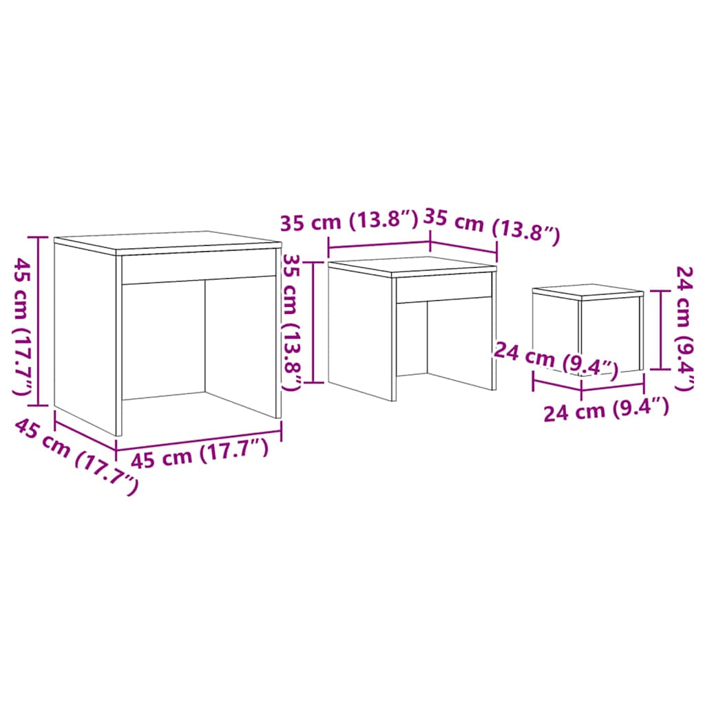 Nesting Tables 3 pcs Black Engineered Wood