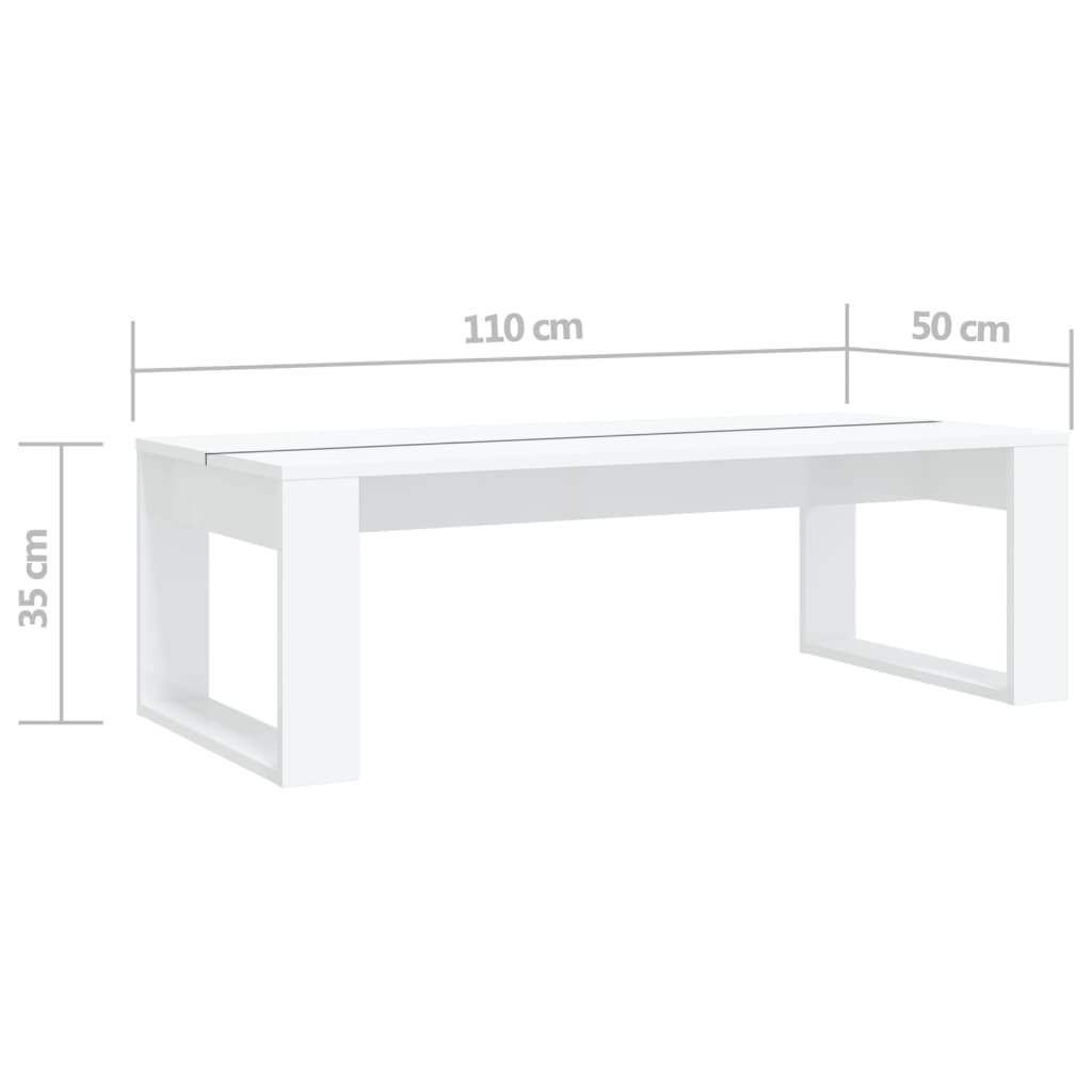 Coffee Table High Gloss White 110x50x35 cm Engineered Wood