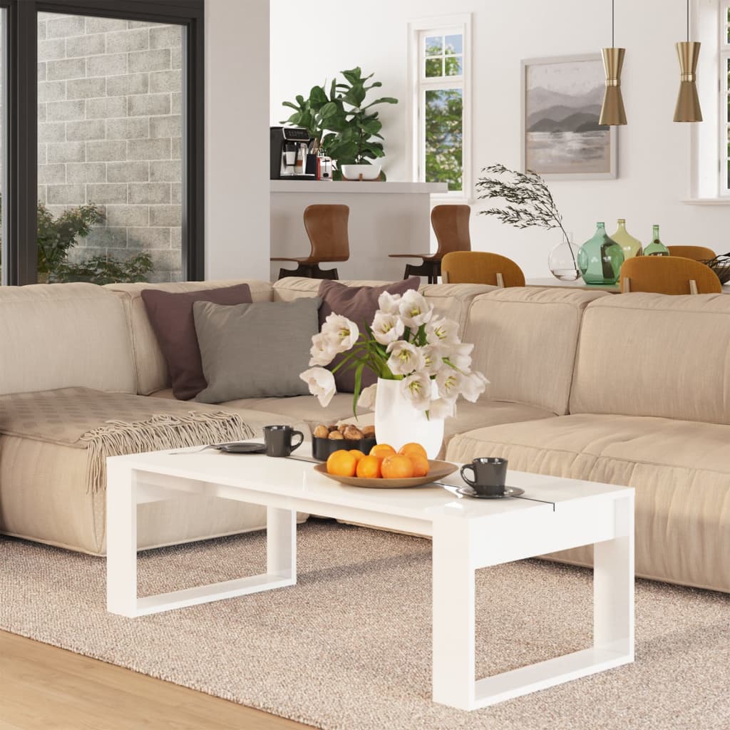 Coffee Table High Gloss White 110x50x35 cm Engineered Wood