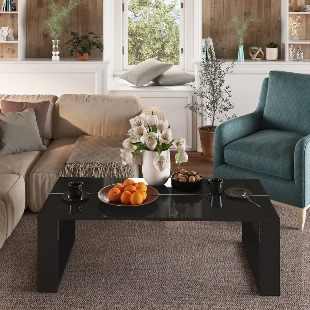 Coffee Table High Gloss Black 110x50x35 cm Engineered Wood