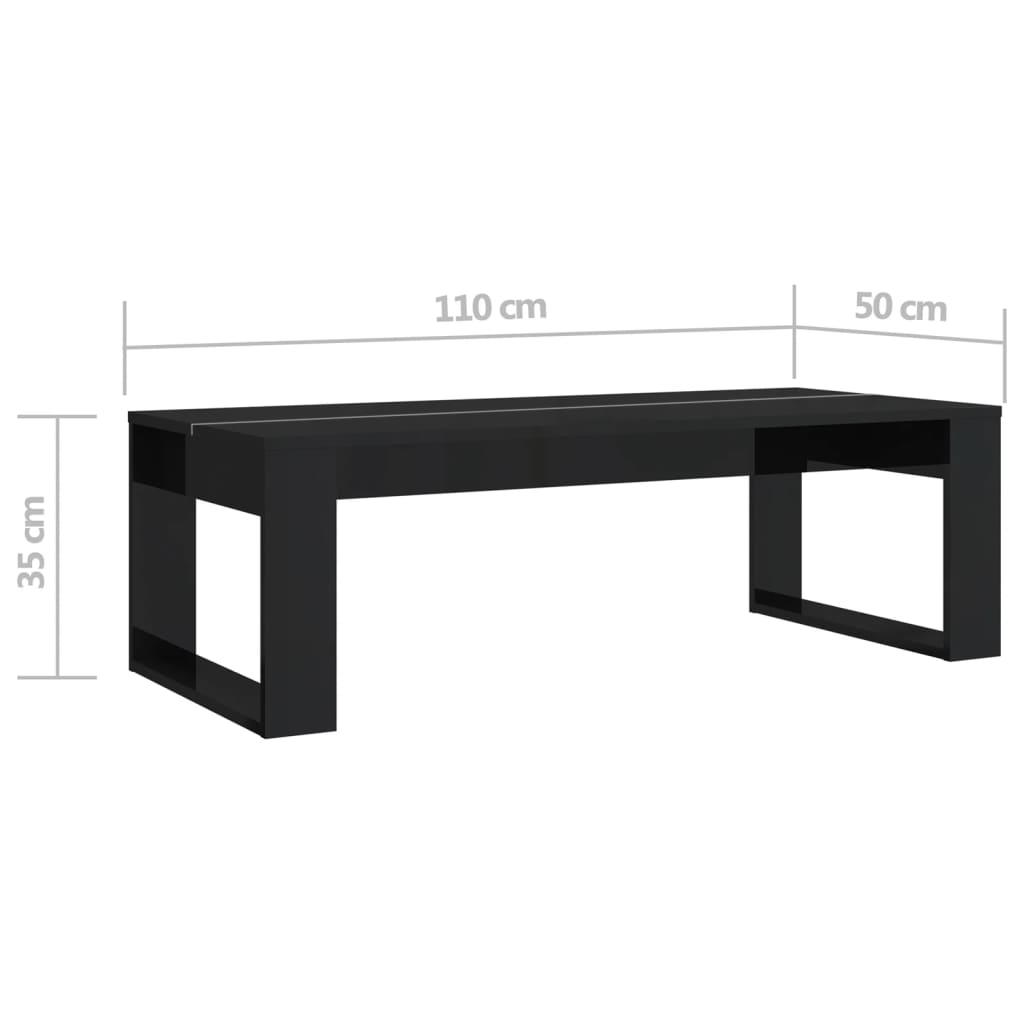 Coffee Table High Gloss Black 110x50x35 cm Engineered Wood