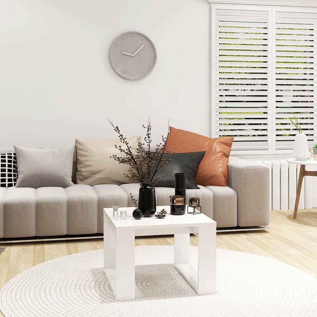 Side Table High Gloss White 50x50x35 cm Engineered Wood
