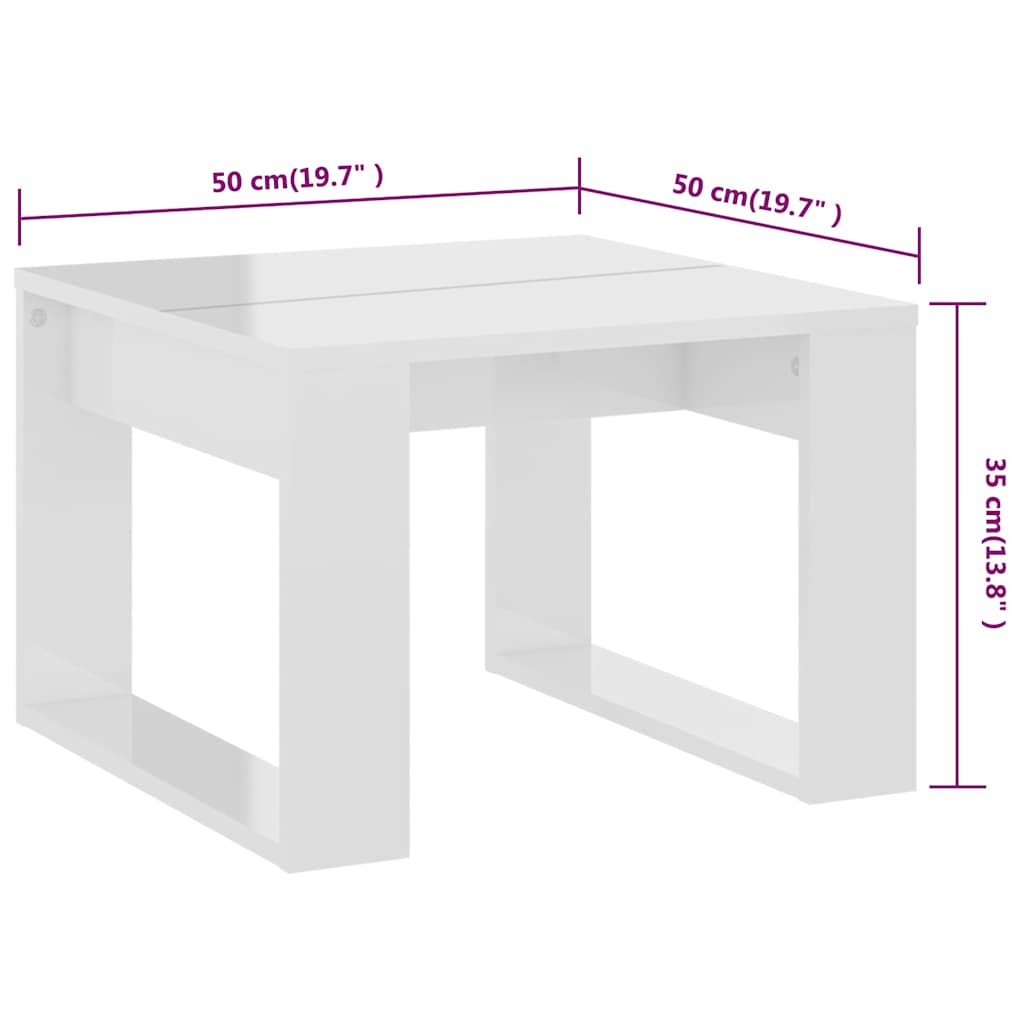 Side Table High Gloss White 50x50x35 cm Engineered Wood