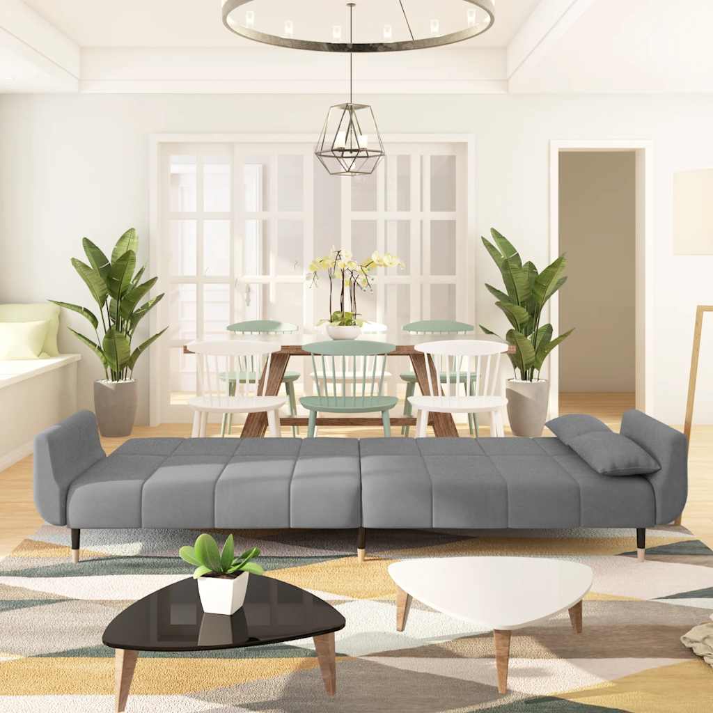 2-Seater Sofa Bed with Two Pillows Light Grey Velvet