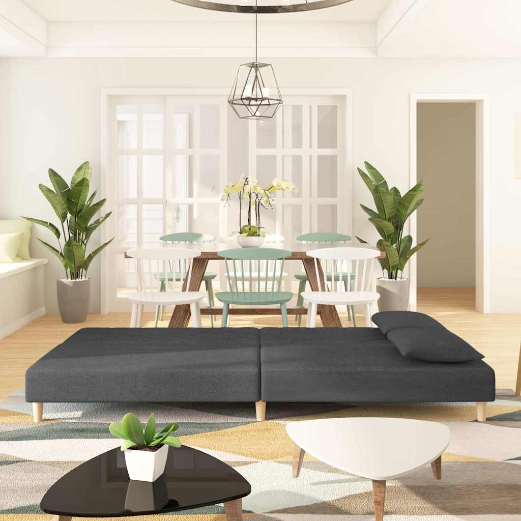 2-Seater Sofa Bed with Two Pillows Dark Grey Fabric