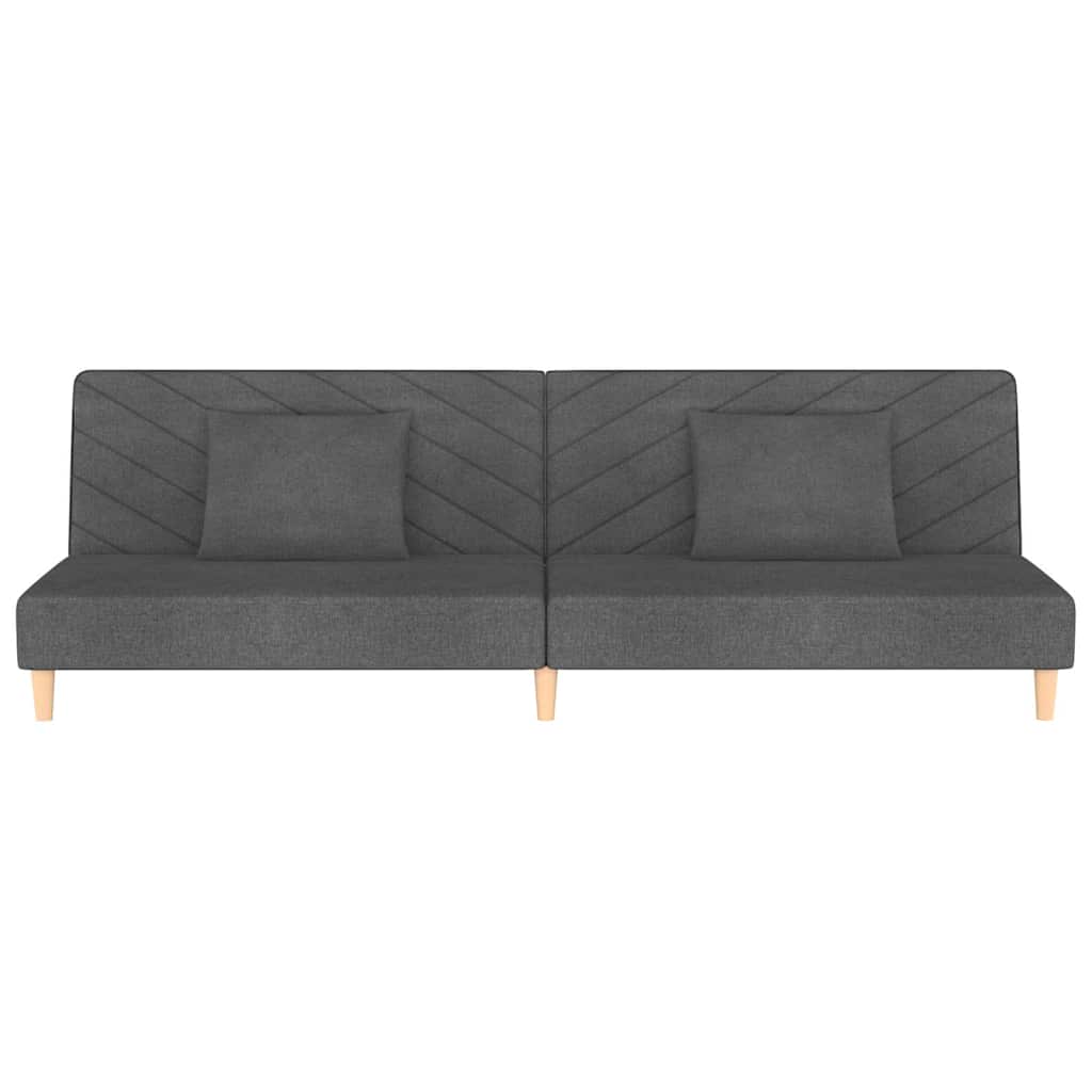 2-Seater Sofa Bed with Two Pillows Dark Grey Fabric