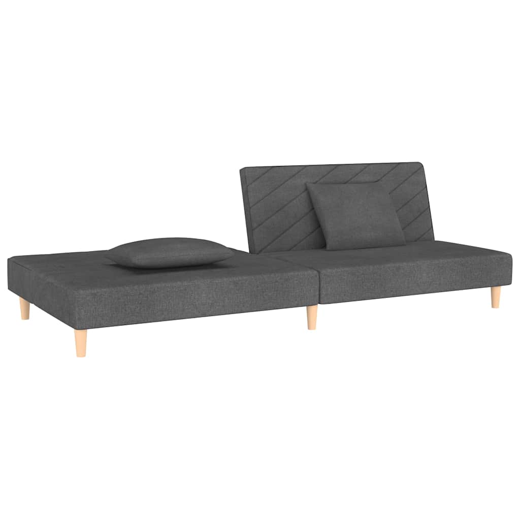 2-Seater Sofa Bed with Two Pillows Dark Grey Fabric