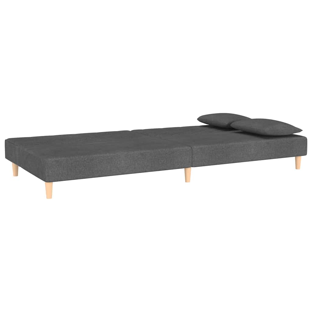 2-Seater Sofa Bed with Two Pillows Dark Grey Fabric