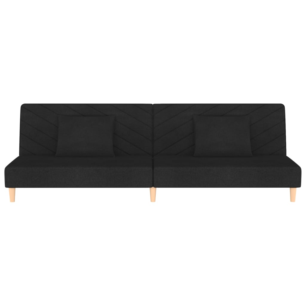 2-Seater Sofa Bed with Two Pillows Black Fabric