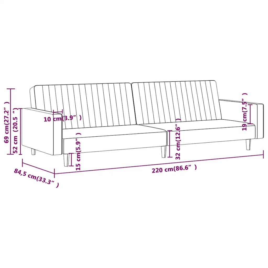 2-Seater Sofa Bed Light Grey Velvet