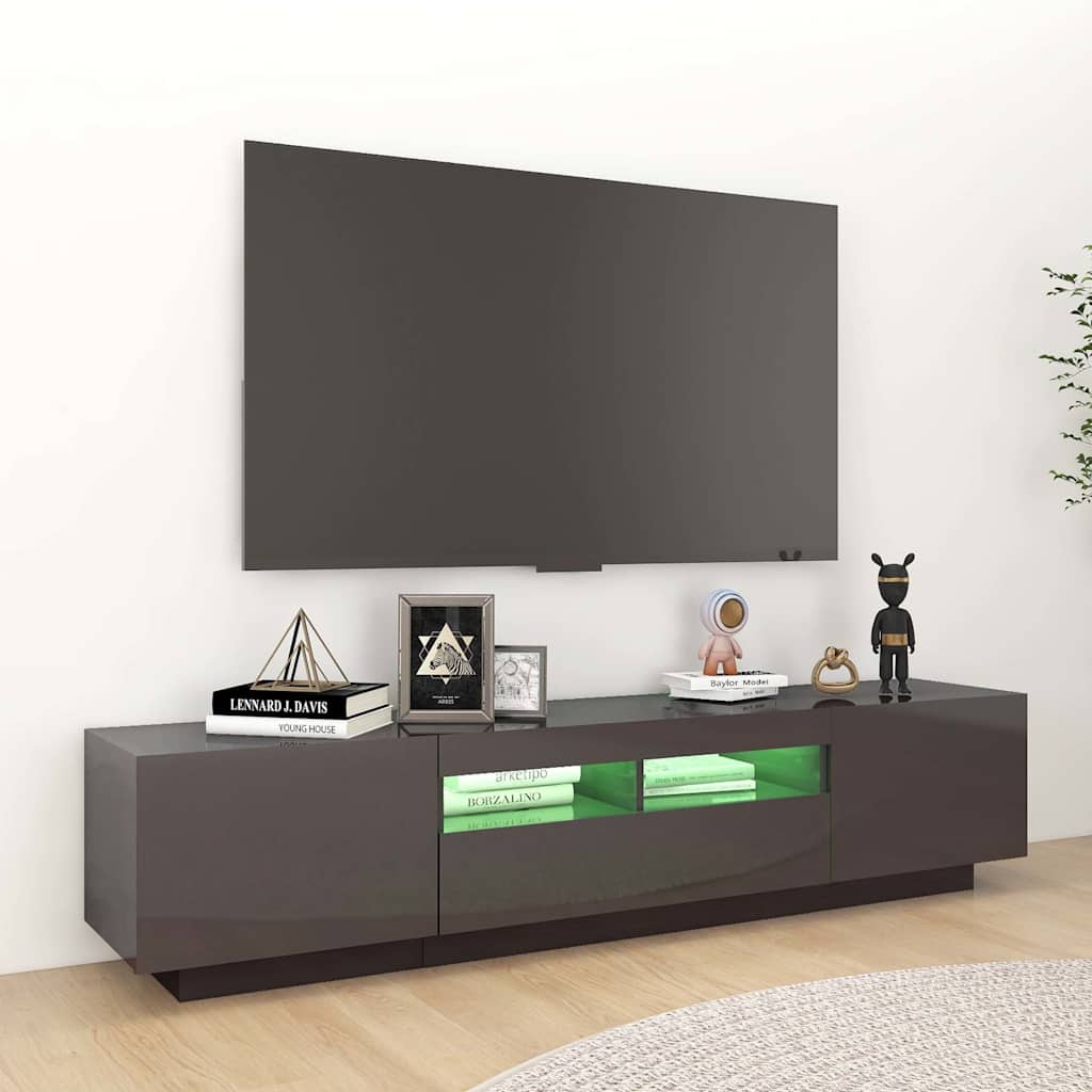 TV Cabinet with LED Lights High Gloss Grey 180x35x40 cm