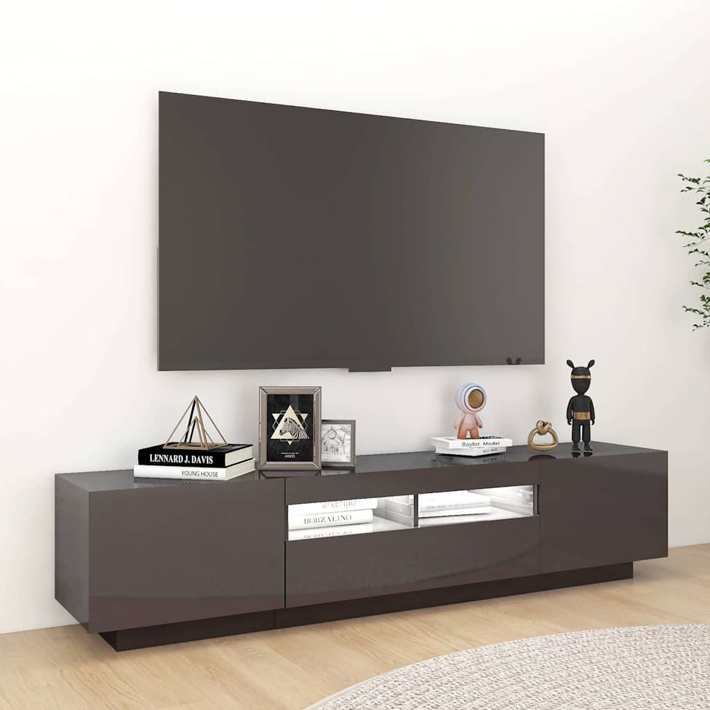 TV Cabinet with LED Lights High Gloss Grey 180x35x40 cm