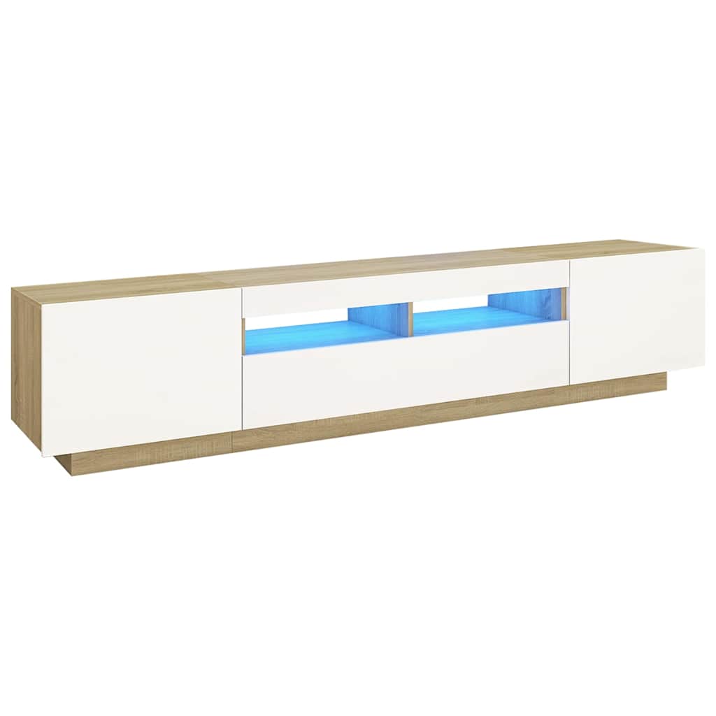TV Cabinet with LED Lights White and Sonoma Oak 200x35x40 cm