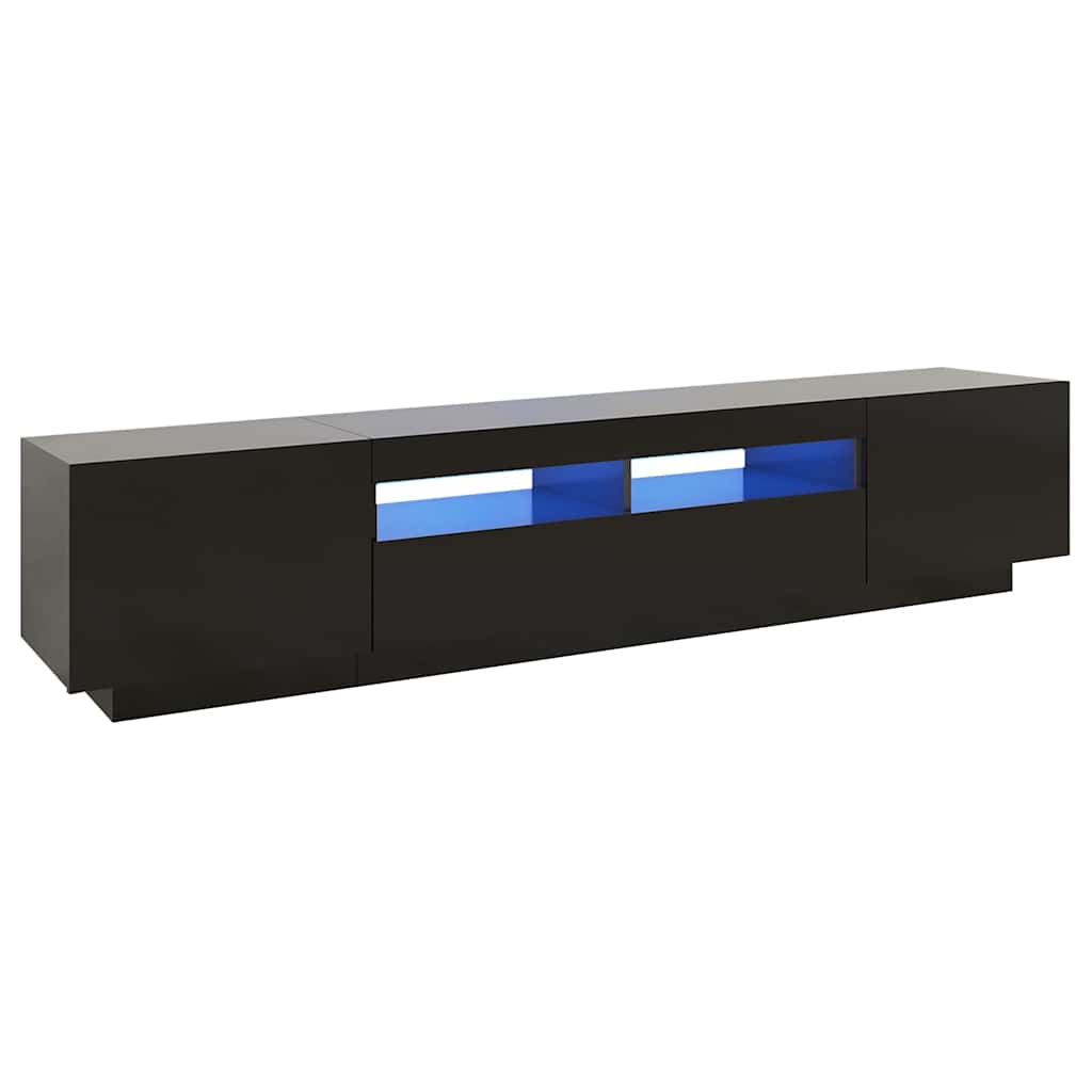 TV Cabinet with LED Lights High Gloss Black 200x35x40 cm