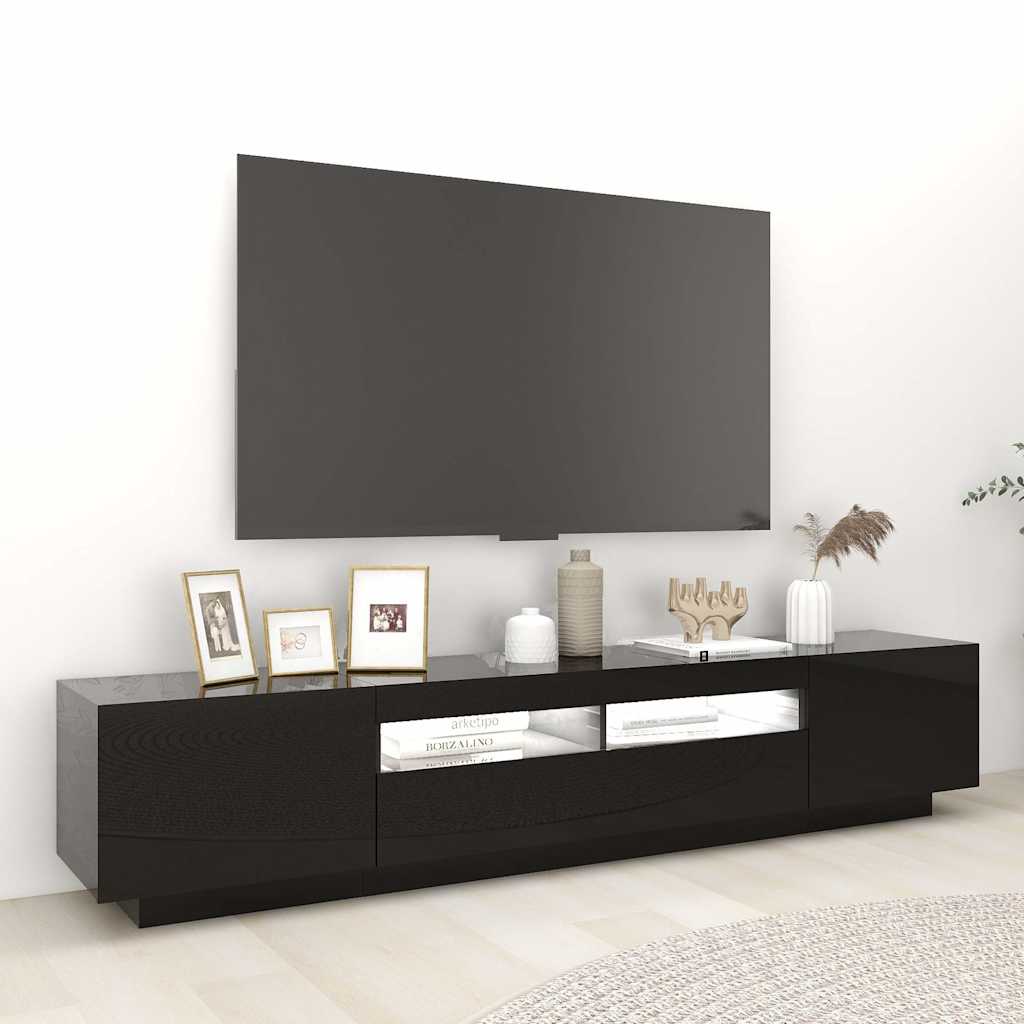 TV Cabinet with LED Lights High Gloss Black 200x35x40 cm