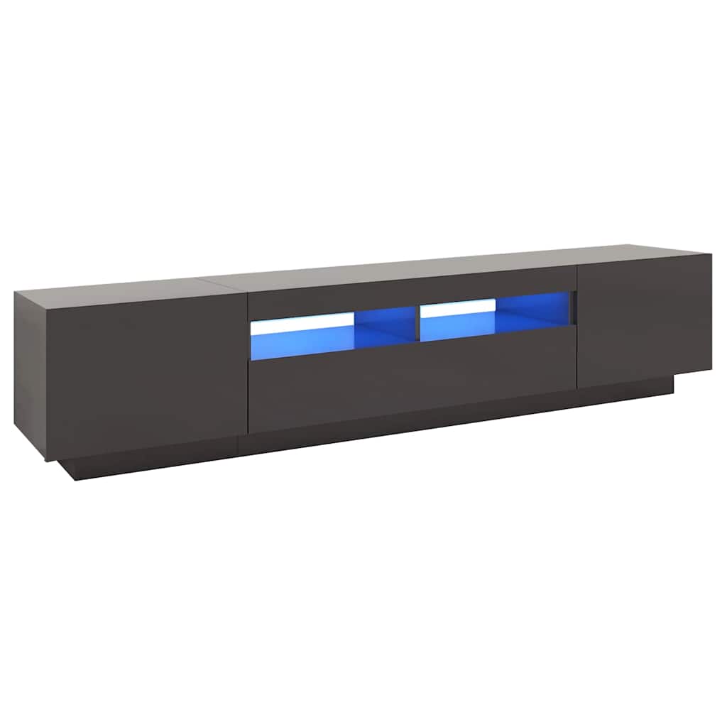 TV Cabinet with LED Lights High Gloss Grey 200x35x40 cm