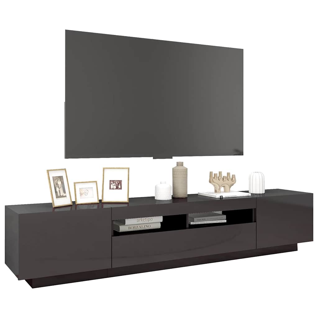 TV Cabinet with LED Lights High Gloss Grey 200x35x40 cm