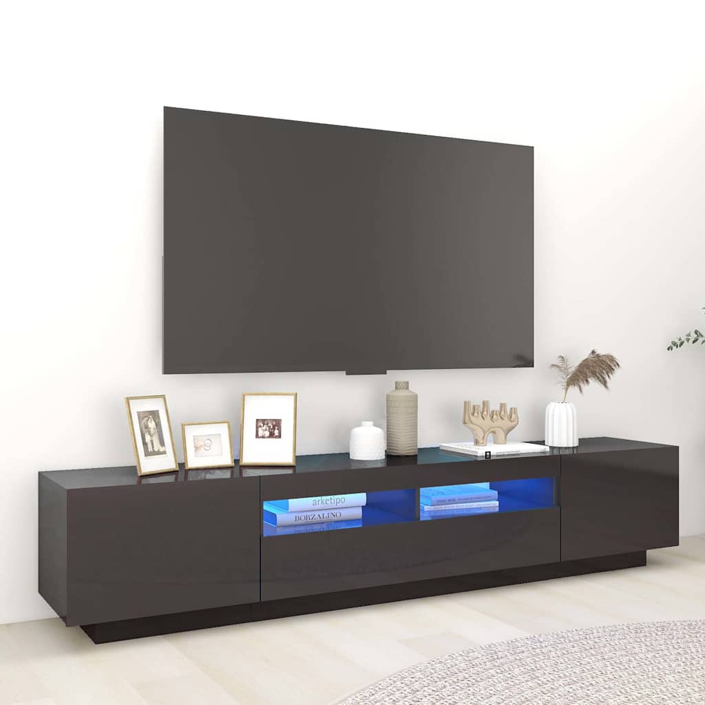 TV Cabinet with LED Lights High Gloss Grey 200x35x40 cm