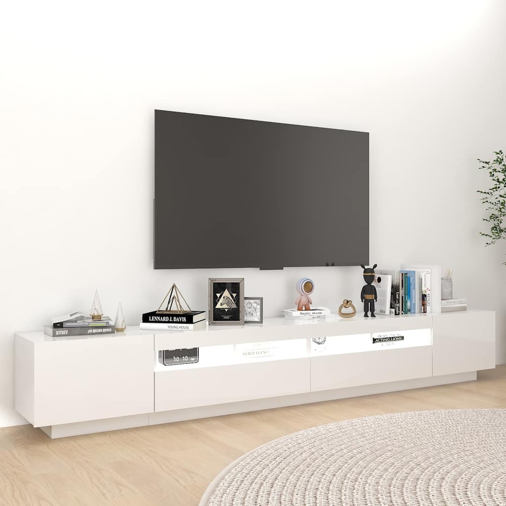 TV Cabinet with LED Lights High Gloss White 260x35x40 cm