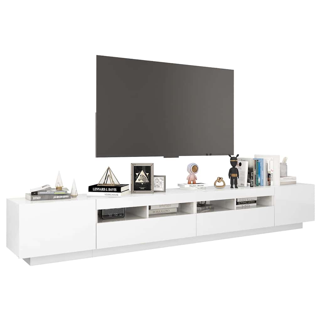 TV Cabinet with LED Lights High Gloss White 260x35x40 cm