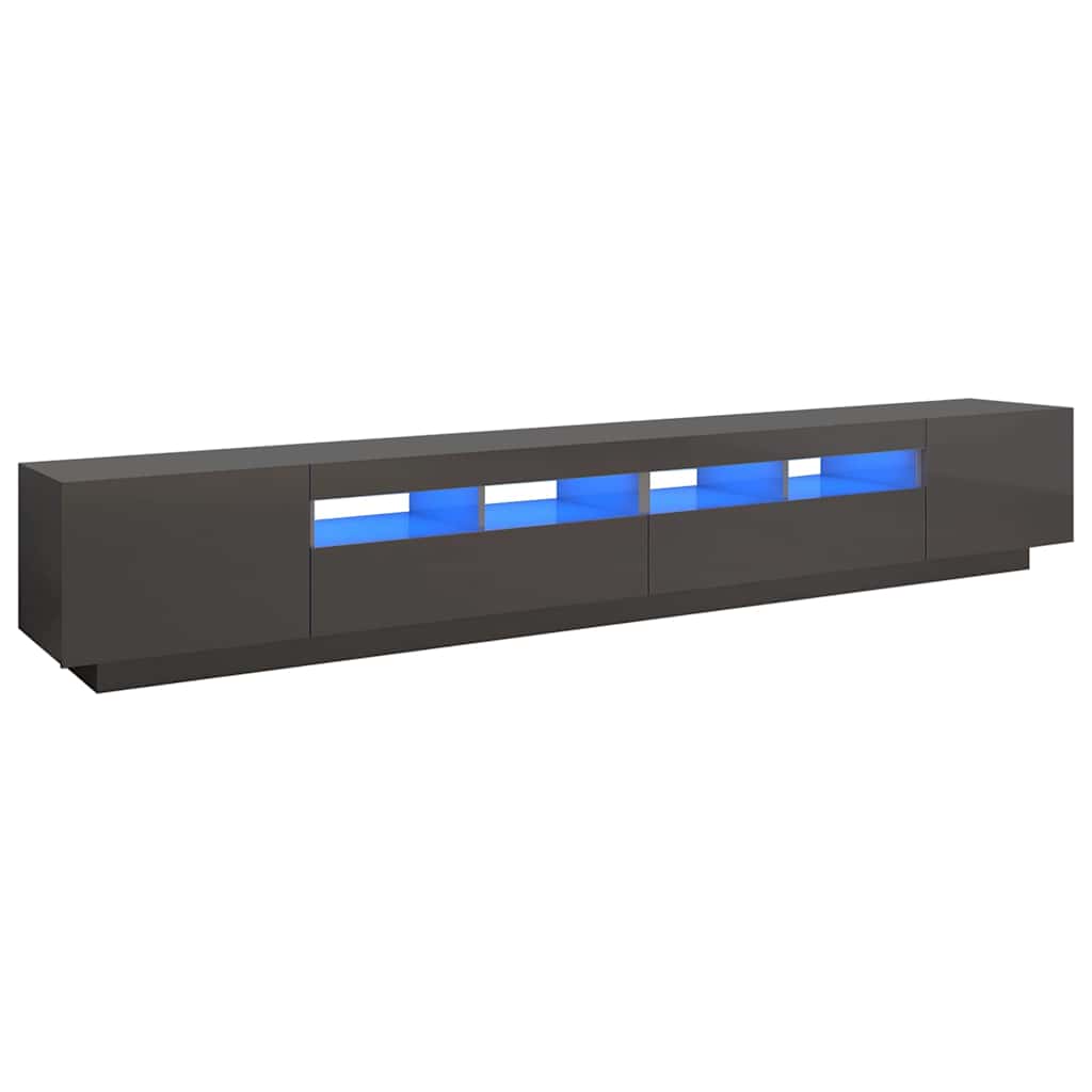 TV Cabinet with LED Lights High Gloss Grey 260x35x40 cm
