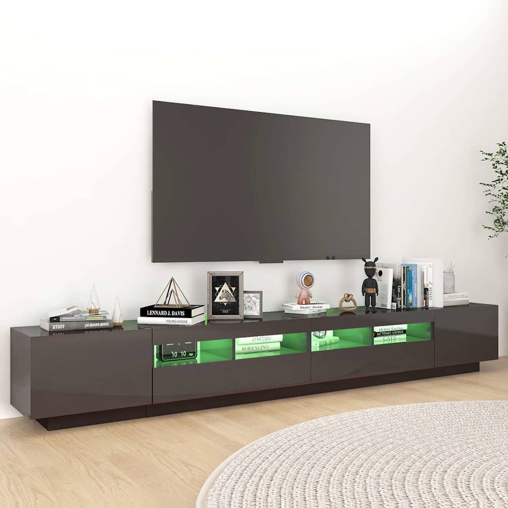 TV Cabinet with LED Lights High Gloss Grey 260x35x40 cm