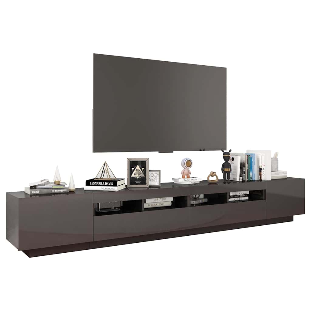 TV Cabinet with LED Lights High Gloss Grey 260x35x40 cm