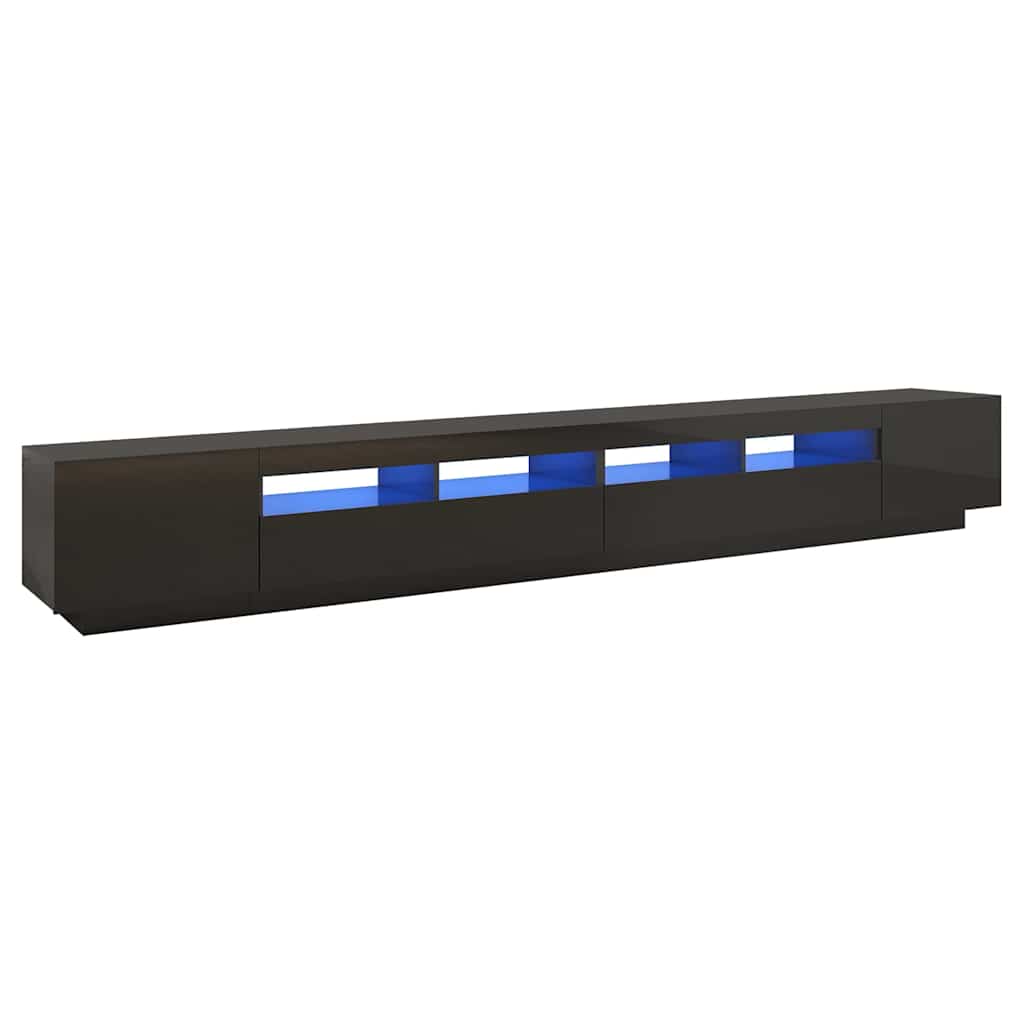 TV Cabinet with LED Lights High Gloss Black 300x35x40 cm