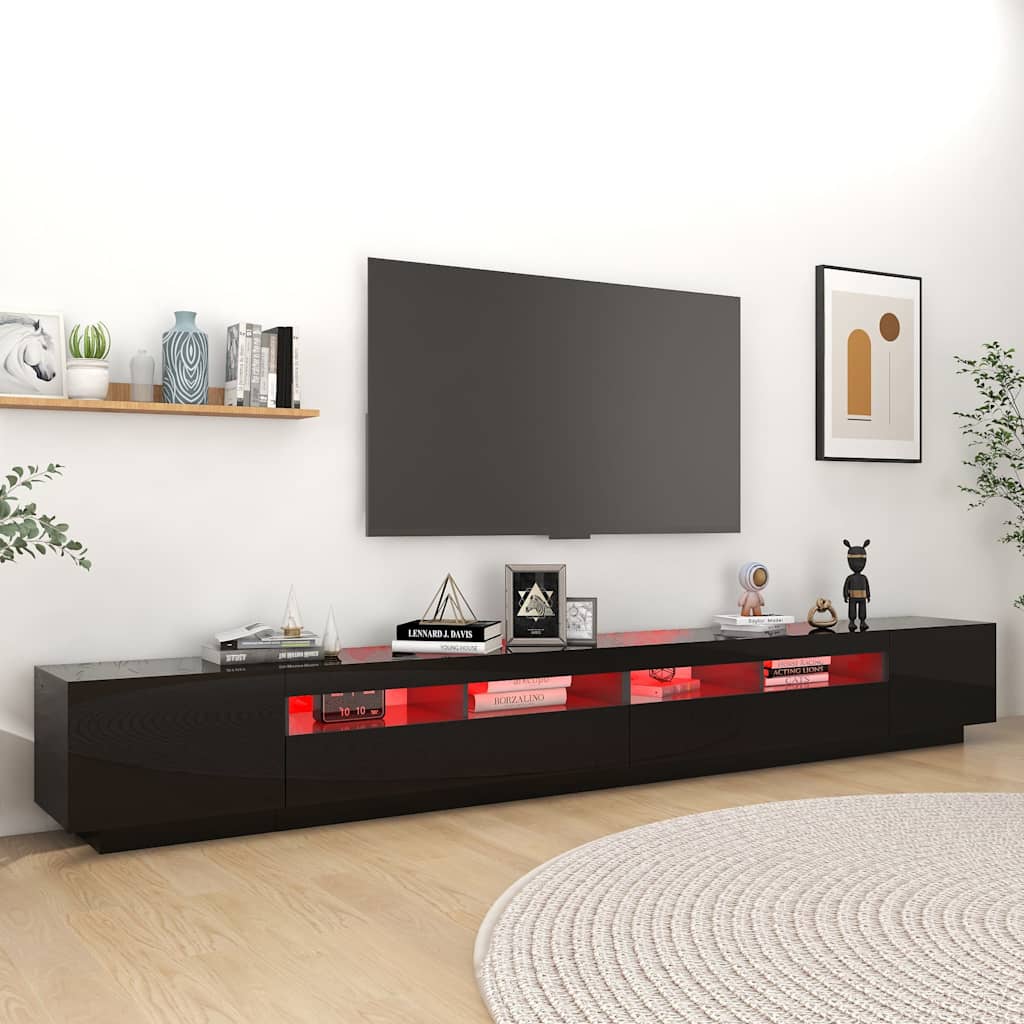 TV Cabinet with LED Lights High Gloss Black 300x35x40 cm