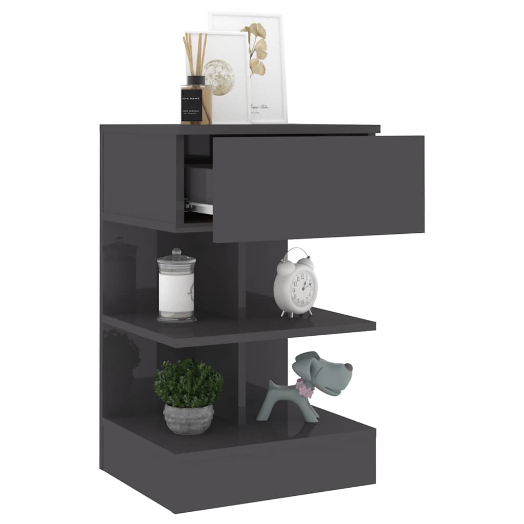 Bedside Cabinet High Gloss Grey 40x35x65 cm Engineered Wood