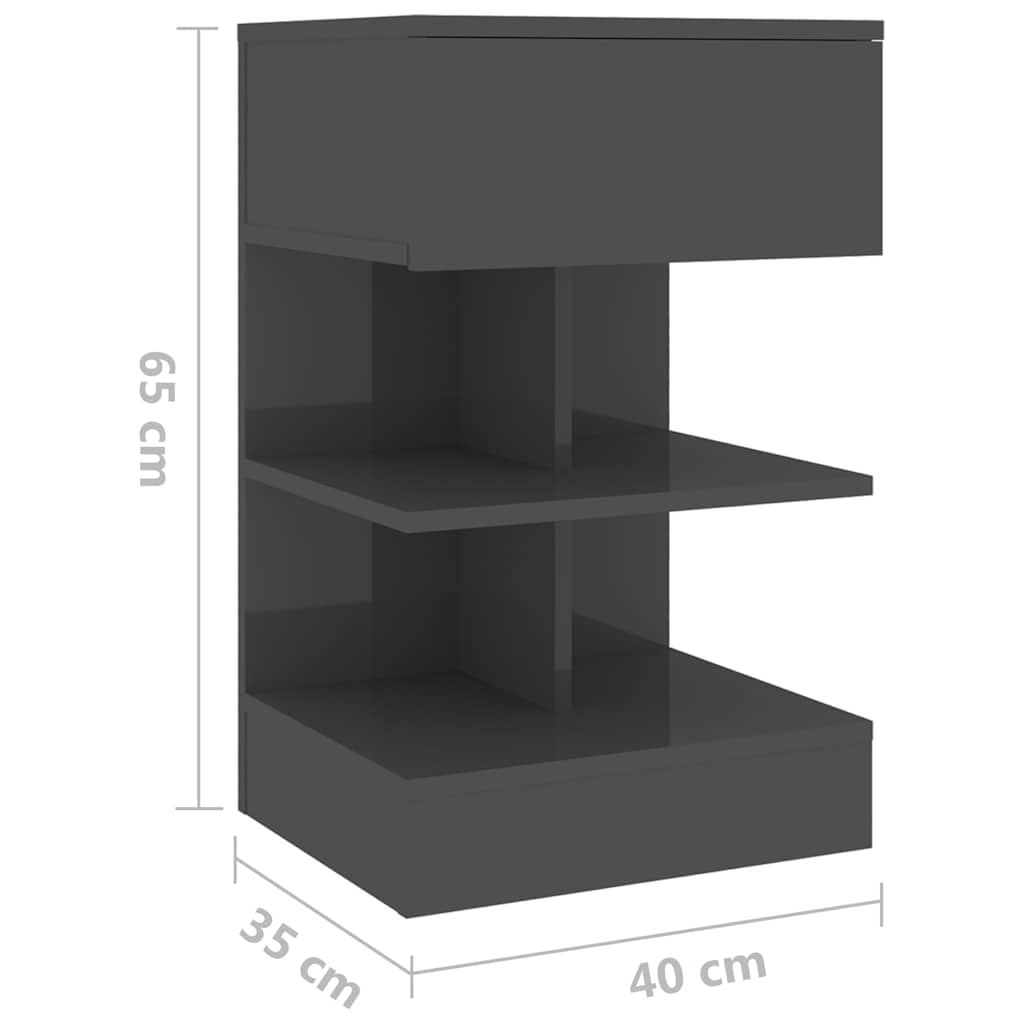 Bedside Cabinet High Gloss Grey 40x35x65 cm Engineered Wood