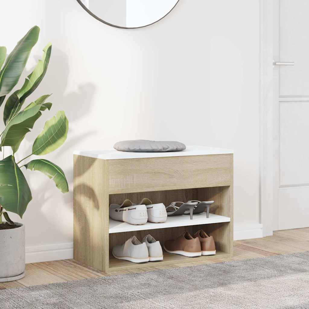 Shoe Bench White and Sonoma Oak 60x30x45 cm Engineered Wood
