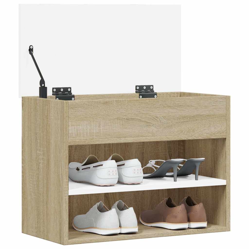 Shoe Bench White and Sonoma Oak 60x30x45 cm Engineered Wood