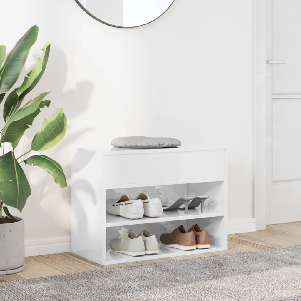 Shoe Bench High Gloss White 60x30x45 cm Engineered Wood