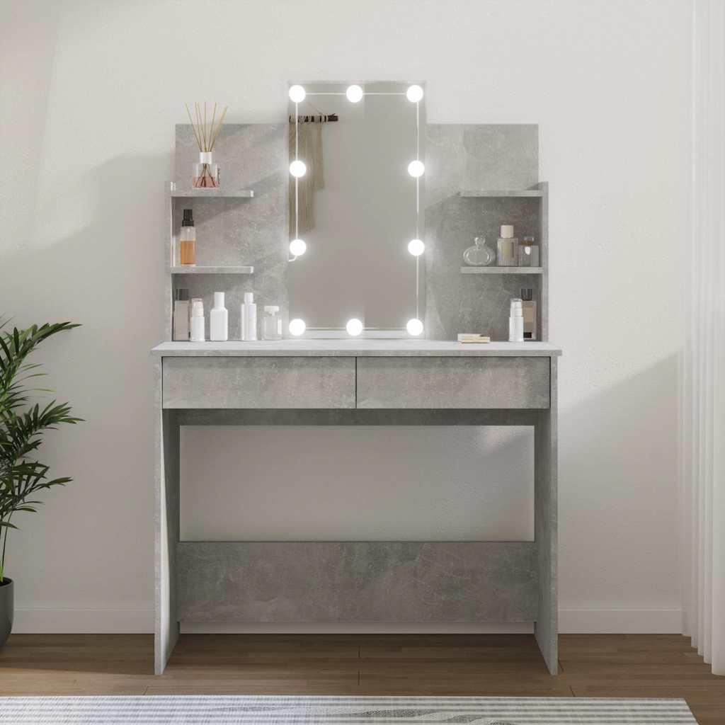 Dressing Table with LED Concrete Grey 96x40x142 cm