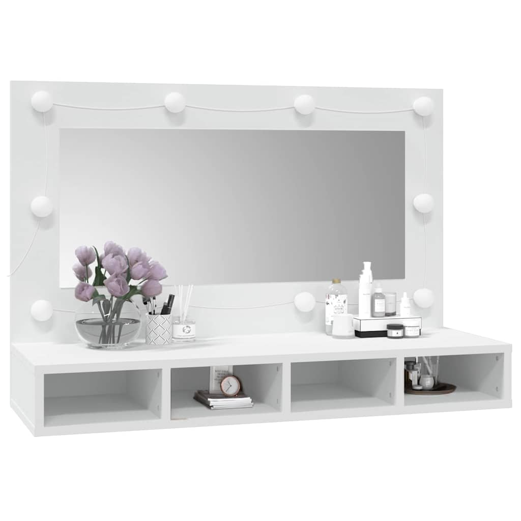 Mirror Cabinet with LED White 90x31.5x62 cm