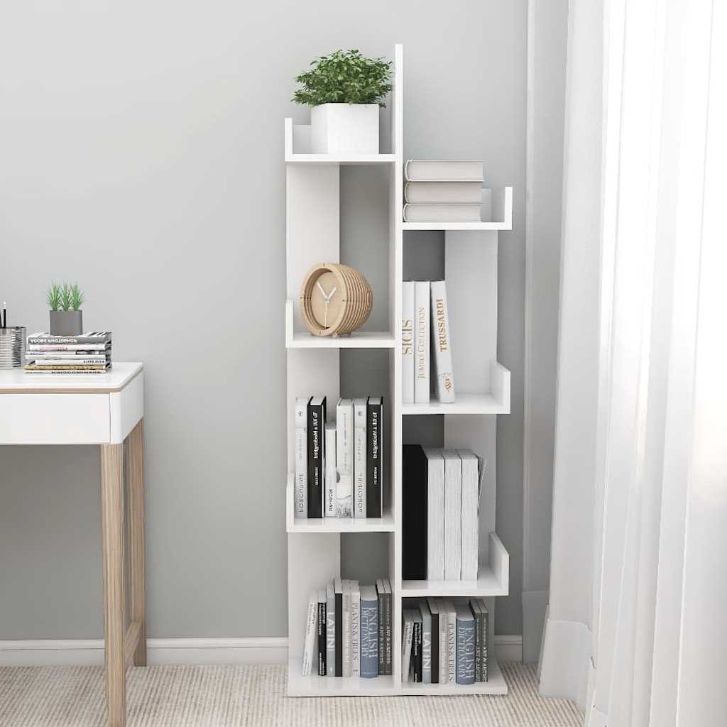 Book Cabinet High Gloss White 48x25.5x140 cm Engineered Wood