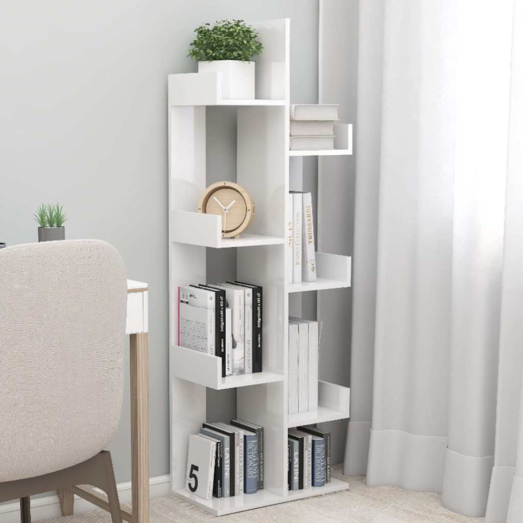 Book Cabinet High Gloss White 48x25.5x140 cm Engineered Wood