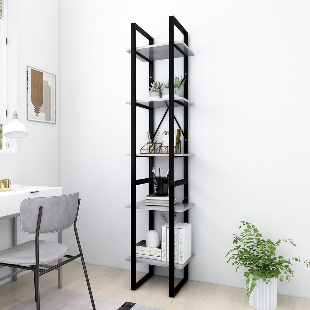 5-Tier Book Cabinet Concrete Grey 40x30x175 cm Engineered Wood