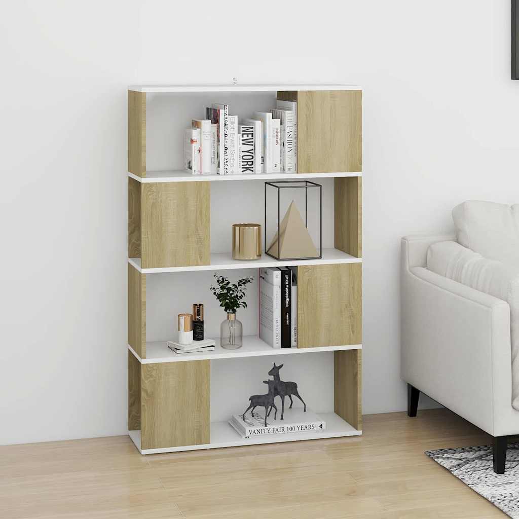 Book Cabinet Room Divider White and Sonoma Oak 80x24x124.5 cm