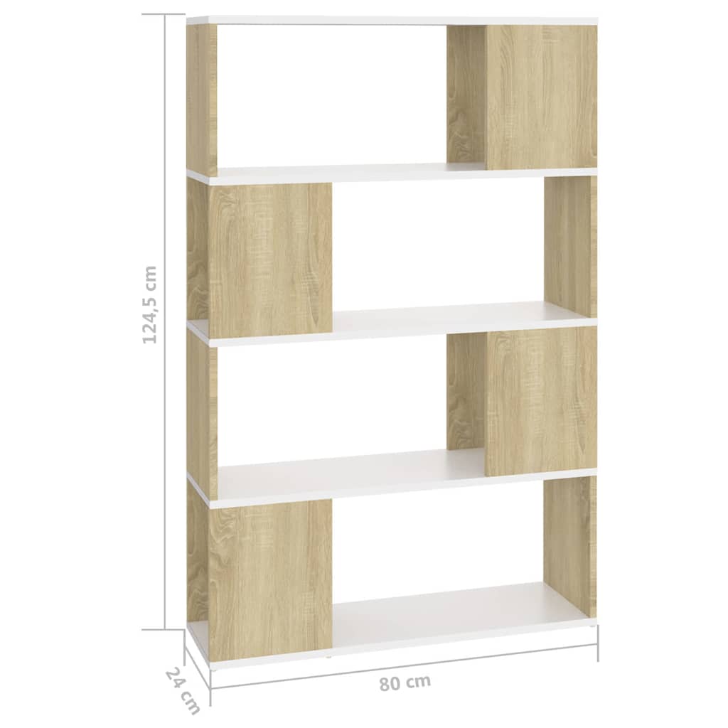 Book Cabinet Room Divider White and Sonoma Oak 80x24x124.5 cm