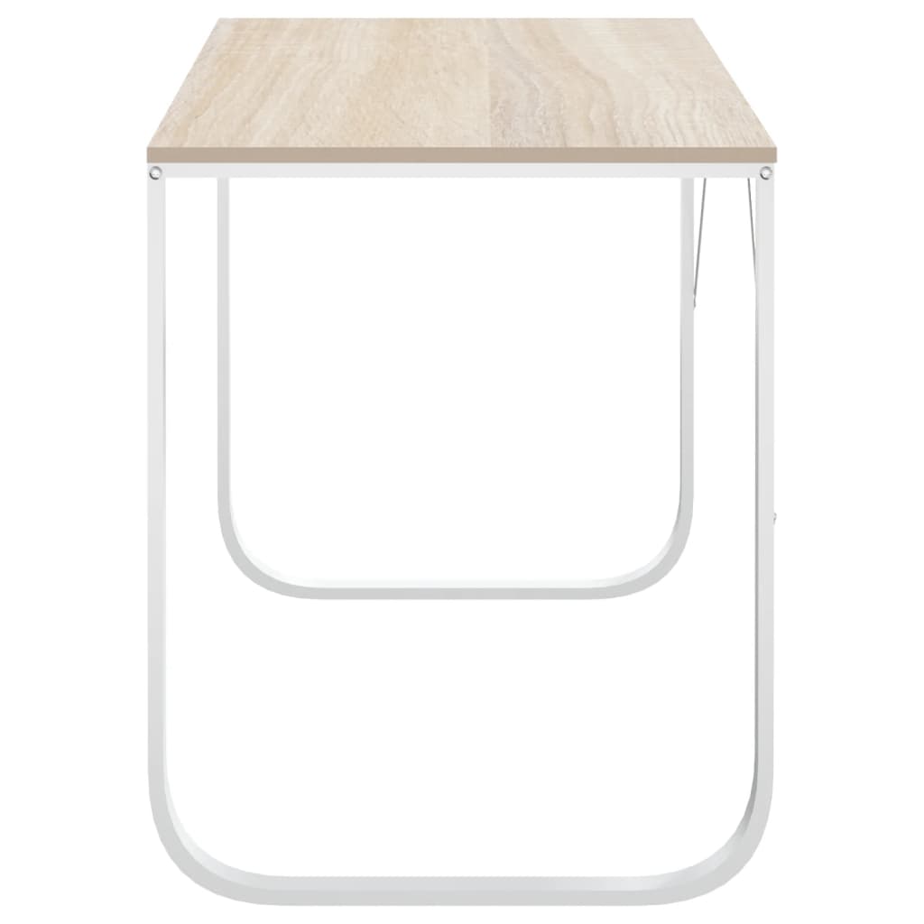 Computer Desk White and Oak 110x60x73 cm Engineered Wood