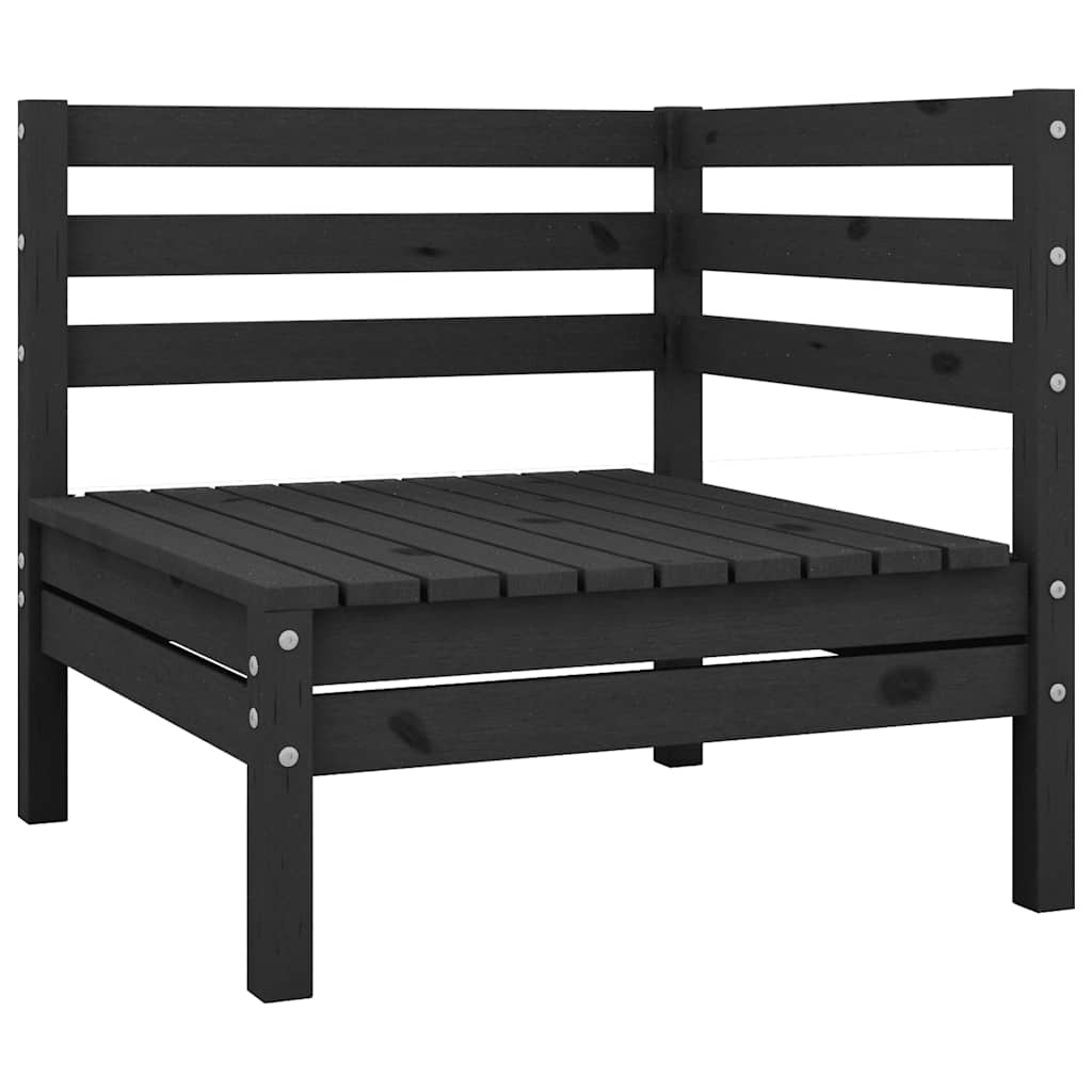 Garden Corner Sofa Black Solid Pinewood