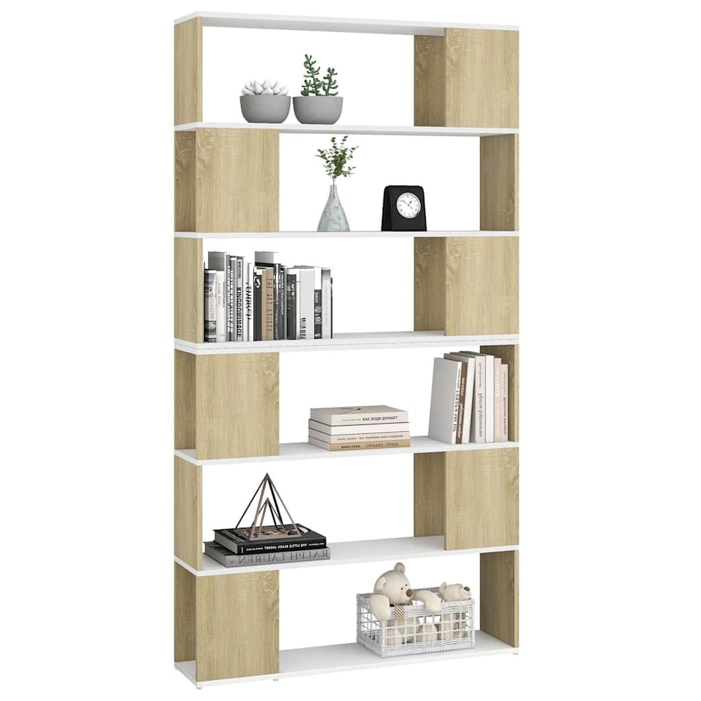 Book Cabinet Room Divider White and Sonoma Oak 100x24x188 cm