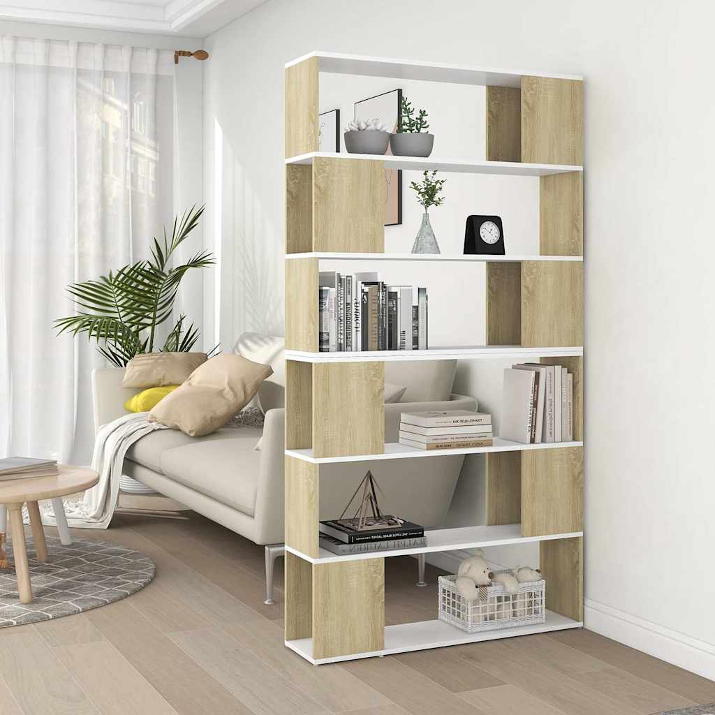 Book Cabinet Room Divider White and Sonoma Oak 100x24x188 cm