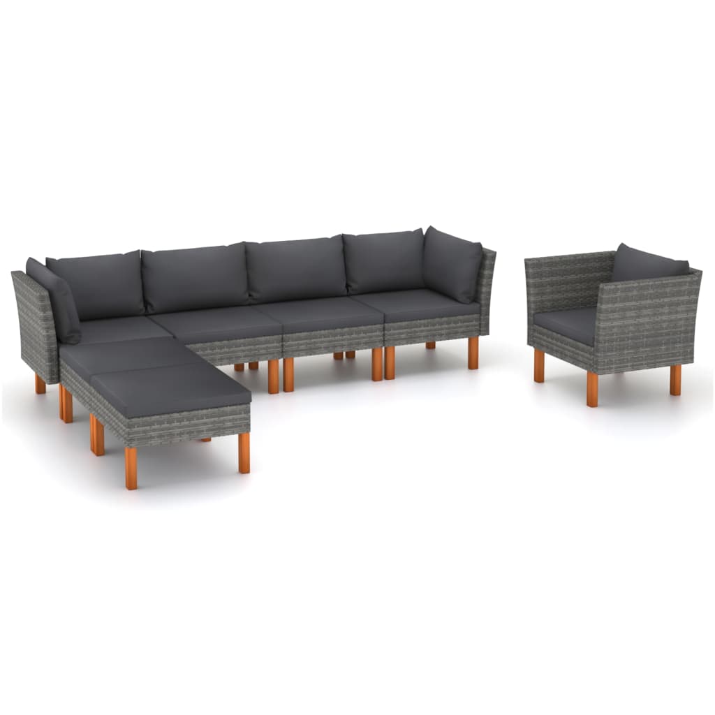 7 Piece Garden Lounge Set Poly Rattan and Eucalyptus Wood Grey