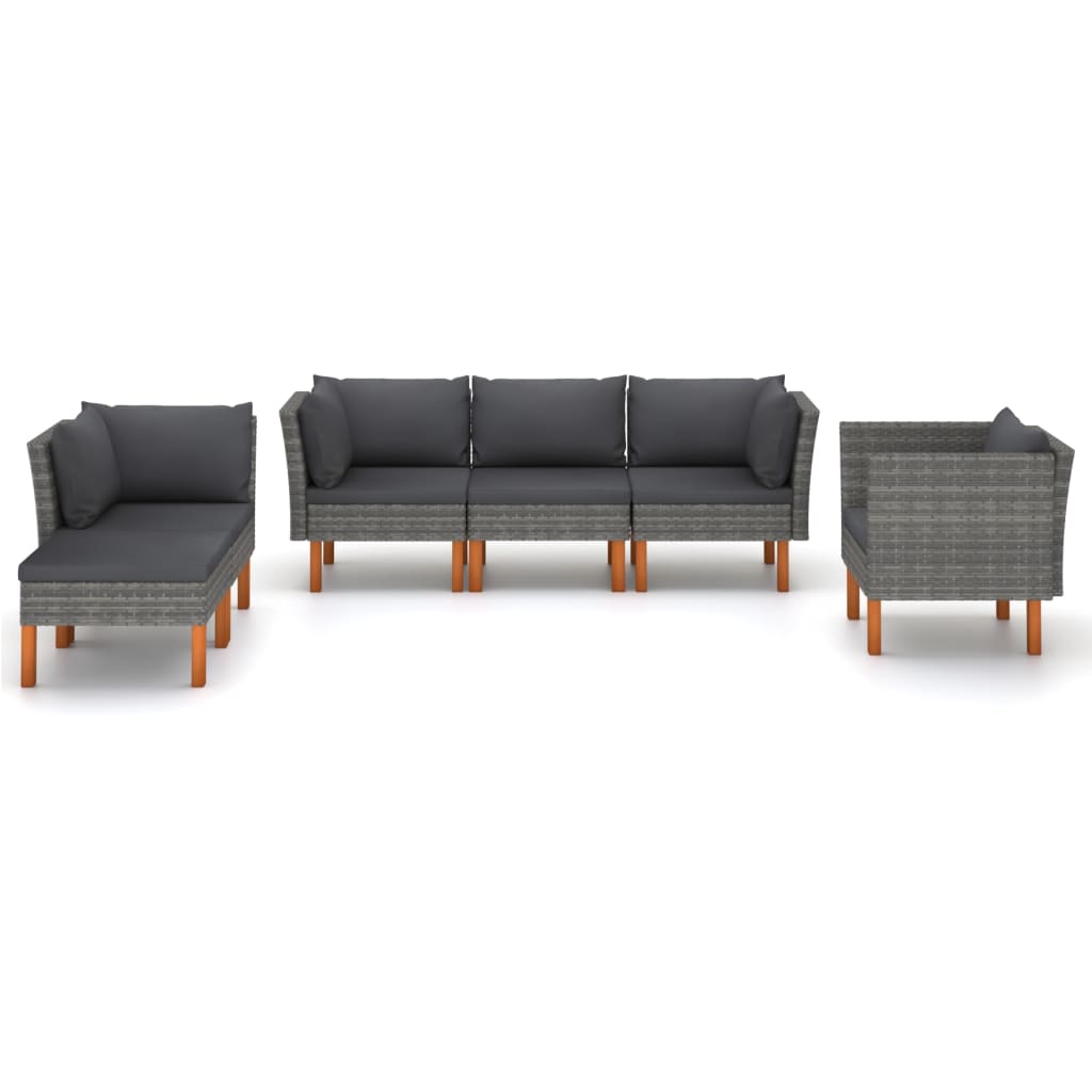 6 Piece Garden Lounge Set Poly Rattan and Eucalyptus Wood Grey
