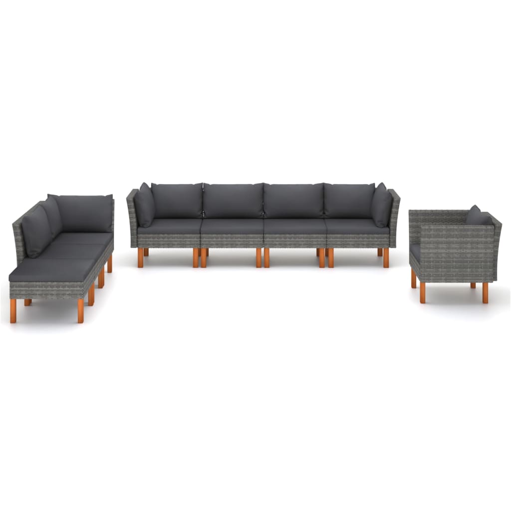 8 Piece Garden Lounge Set Poly Rattan and Eucalyptus Wood Grey